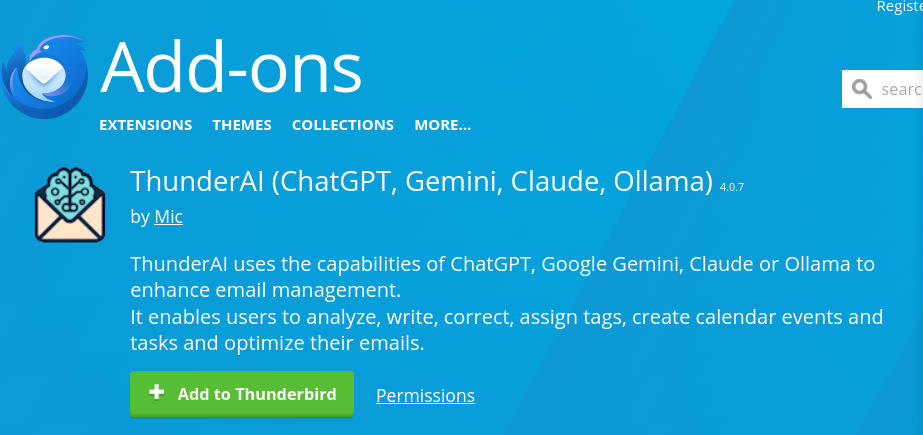ThunderAI extension listing